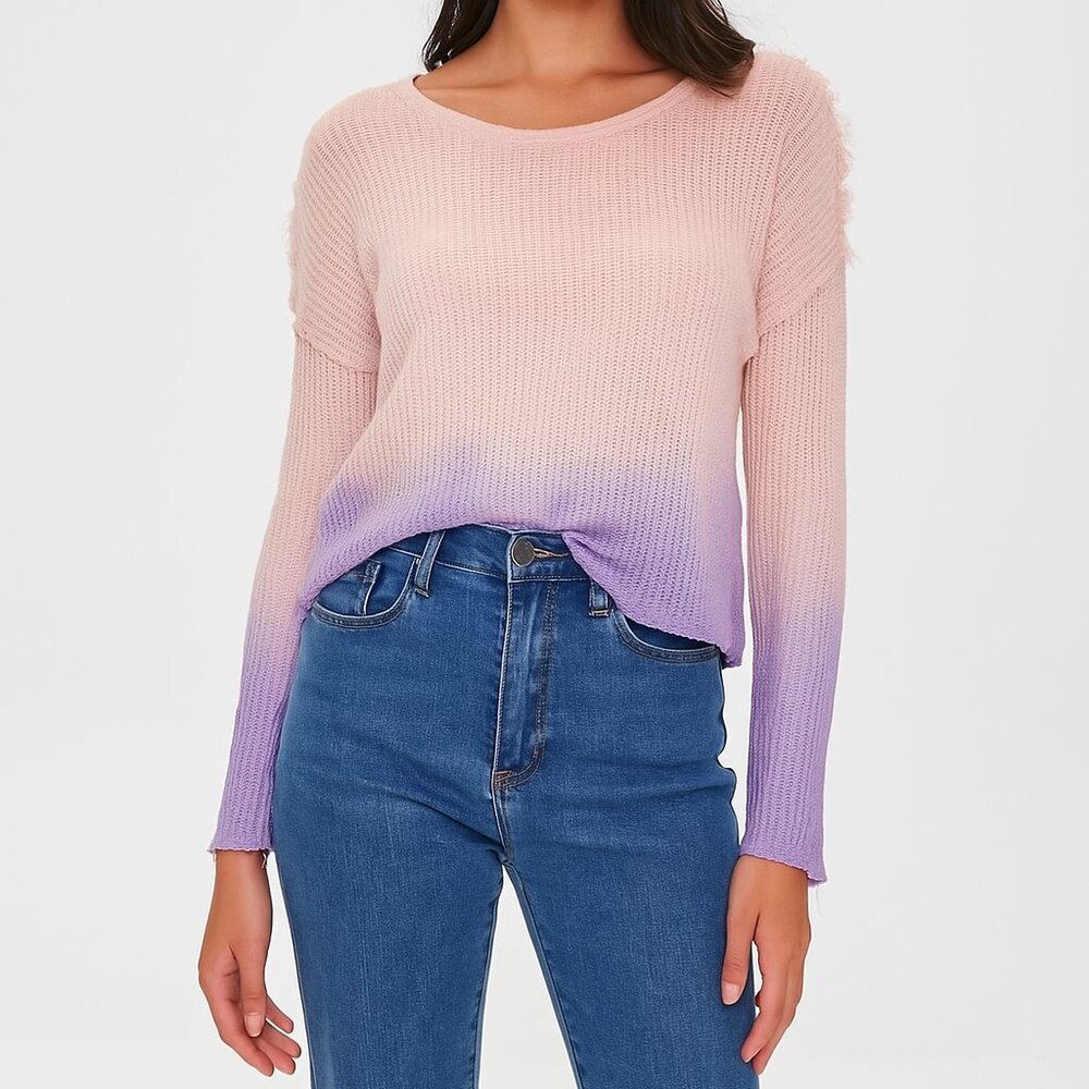 Free People Two Tone Ombre Dip Dye Tie Dye Long Sleeve Crop Top XS